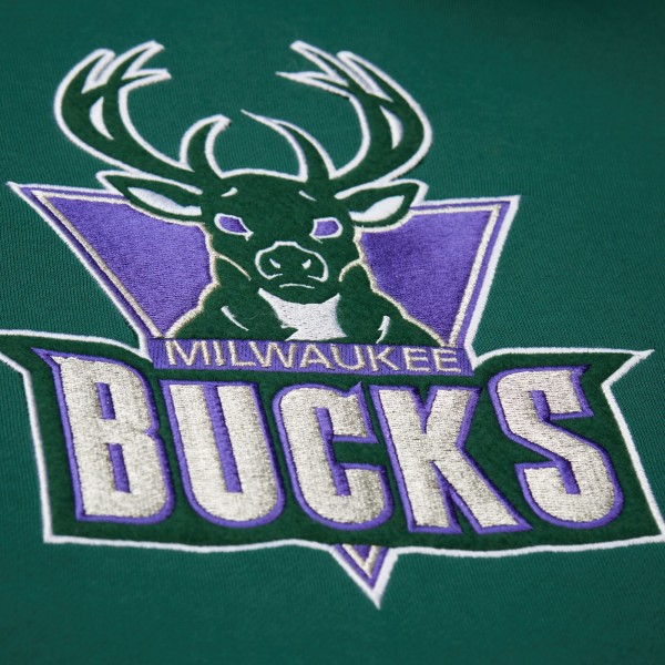 Milwaukee Bucks Mitchell & Ness Hunter Green Hardwood Classics Team Origins Fleece Pullover Hoodie