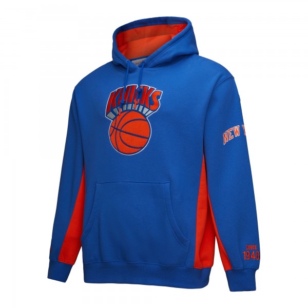 New York Knicks Mitchell & Ness Blue Hardwood Classics Team Origins Fleece Pullover Hoodie