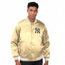 New York Yankees Starter Tan Locker Room Satin Full-Snap Varsity Jacket