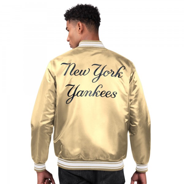 New York Yankees Starter Tan Locker Room Satin Full-Snap Varsity Jacket