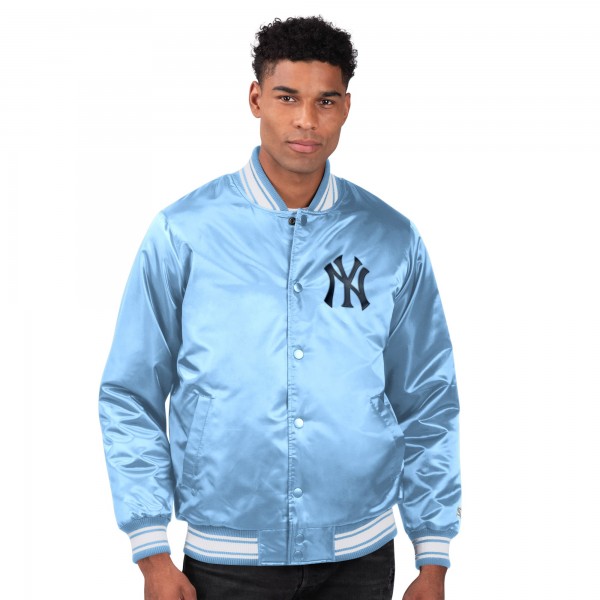 New York Yankees Starter Light Blue Locker Room Satin Full-Snap Varsity Jacket