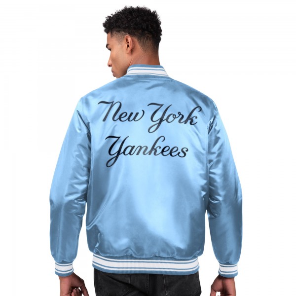 New York Yankees Starter Light Blue Locker Room Satin Full-Snap Varsity Jacket