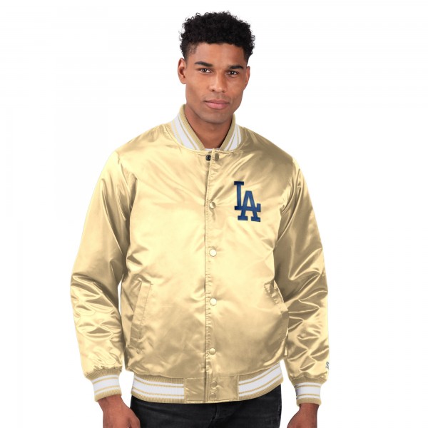 Los Angeles Dodgers Starter Tan Locker Room Satin Full-Snap Varsity Jacket