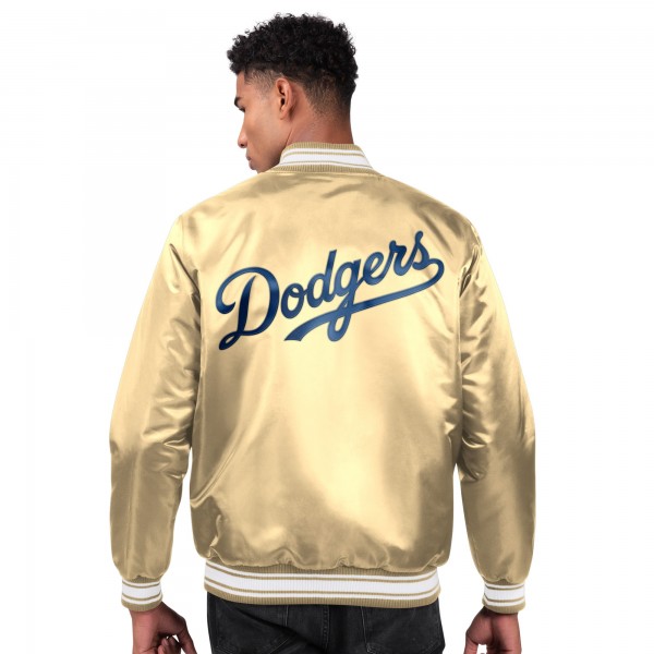Los Angeles Dodgers Starter Tan Locker Room Satin Full-Snap Varsity Jacket