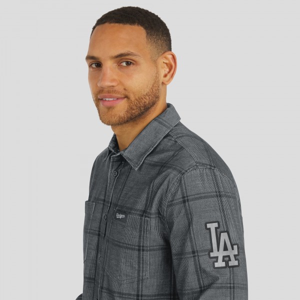 Los Angeles Dodgers Darius Rucker Collection by Fanatics Gray Thin Wale Corduroy Plaid Button Up Shirt
