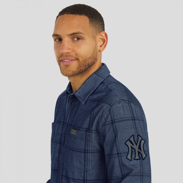 Рубашка на кнопках New York Yankees Darius Rucker Collection by Fanatics Navy Thin Wale Corduroy Plaid