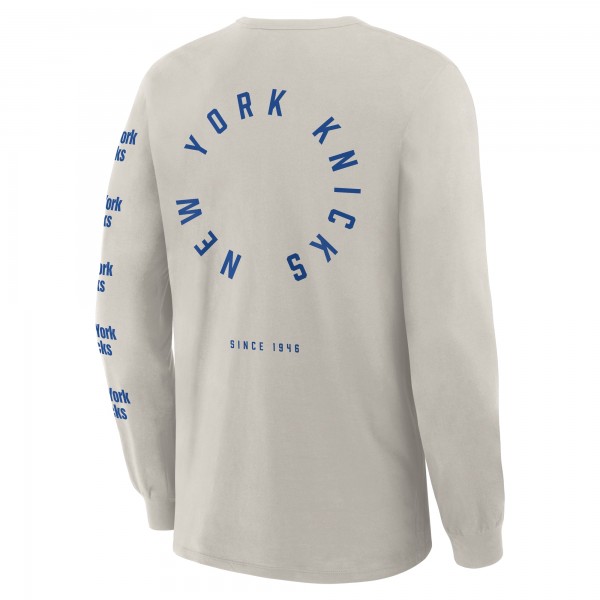 New York Knicks Fanatics Cream Crossover Collection Ball Screen Action Premium Long Sleeve T-Shirt