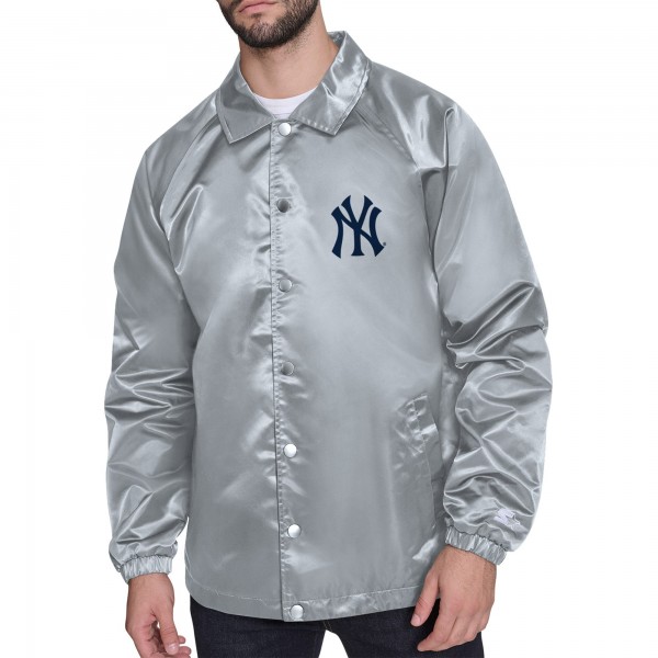 New York Yankees Starter Gray Retro Logo Raglan Coaches Full-Snap Jacket