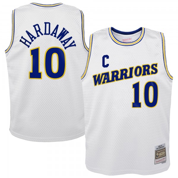 Подростковая Golden State Warriors Tim Hardaway Mitchell & Ness White 1990-91 Hardwood Classics Swingman Throwback Home Jersey