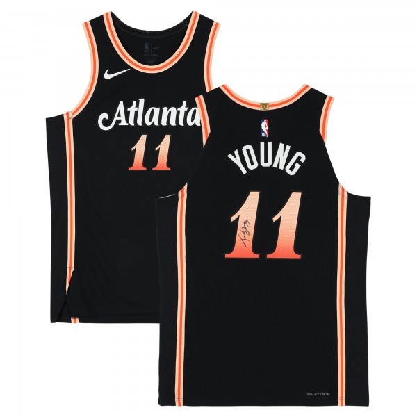 Игровая джерси Trae Young Atlanta Hawks Autographed Fanatics Authentic Black Nike 2022-23 City Edition Authentic