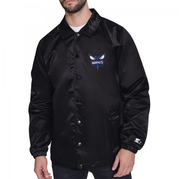 Куртка на кнопках Charlotte Hornets Starter Black Retro Logo Raglan Coaches