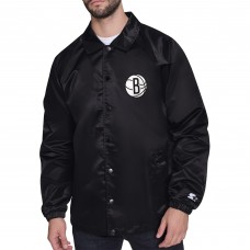 Куртка на кнопках Brooklyn Nets Starter Black Retro Logo Raglan Coaches