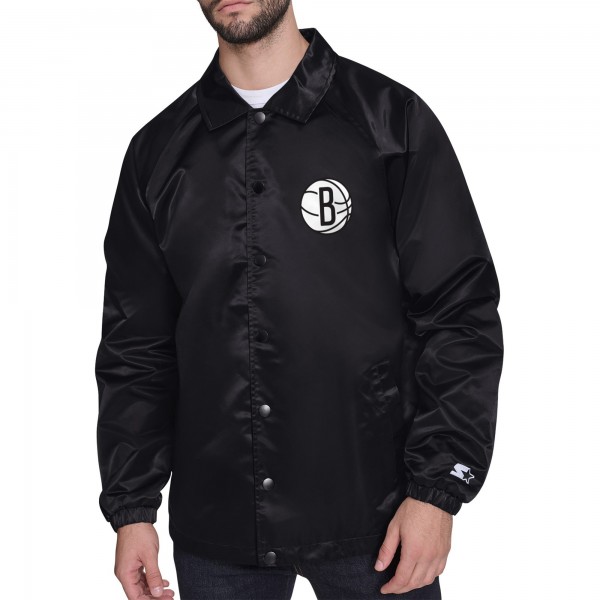 Куртка на кнопках Brooklyn Nets Starter Black Retro Logo Raglan Coaches