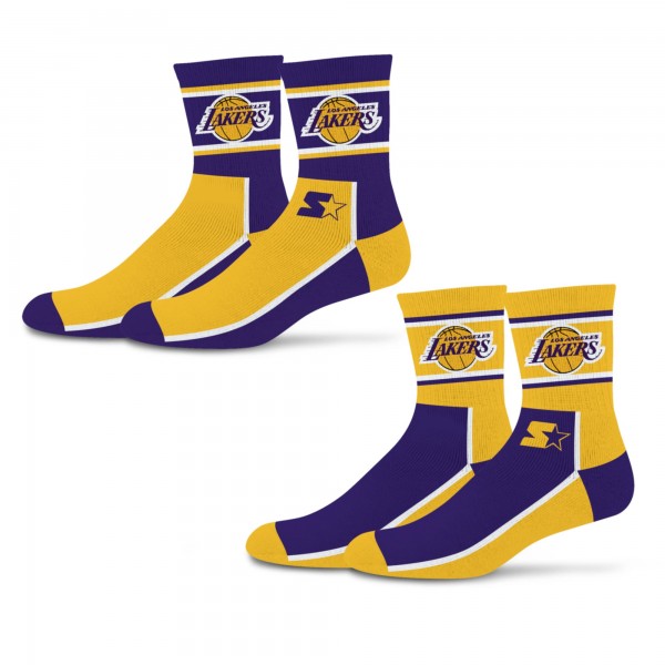 Unisex Los Angeles Lakers Starter Purple/Gold Double Color Block 2-Pack Mid-Crew Socks