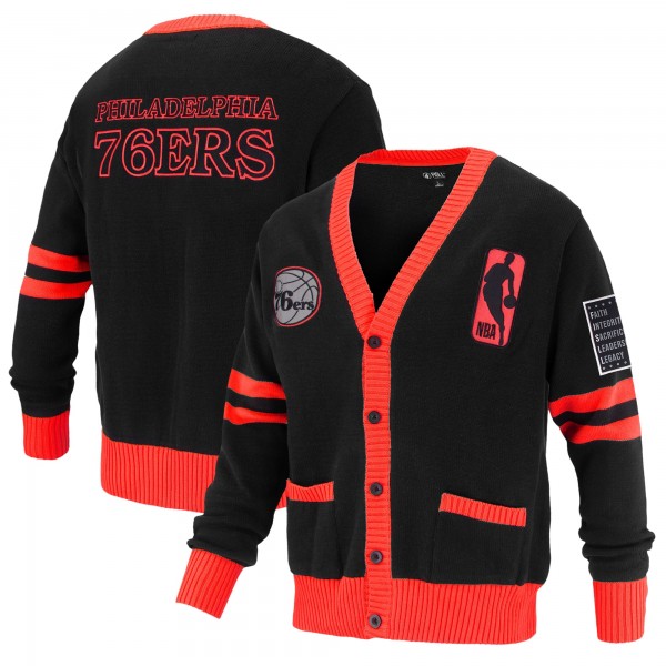 Unisex Philadelphia 76ers FISLL Black Logoman Shadow Collection Full-Button Cardigan Sweater