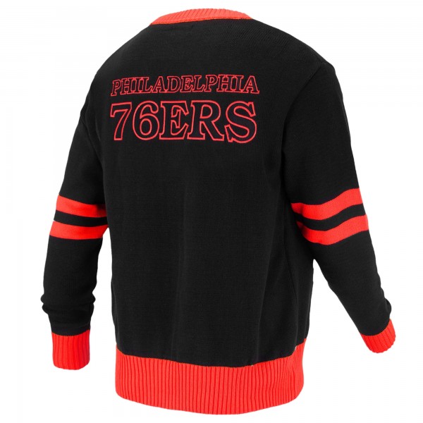 Unisex Philadelphia 76ers FISLL Black Logoman Shadow Collection Full-Button Cardigan Sweater