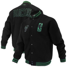 Unisex Milwaukee Bucks FISLL Black Logoman Shadow Collection Full-Snap Varsity Jacket