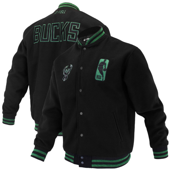 Unisex Milwaukee Bucks FISLL Black Logoman Shadow Collection Full-Snap Varsity Jacket