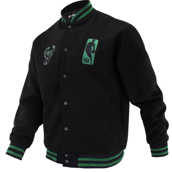 Unisex Milwaukee Bucks FISLL Black Logoman Shadow Collection Full-Snap Varsity Jacket