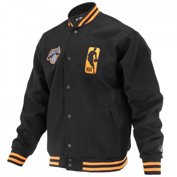 Unisex New York Knicks FISLL Black Logoman Shadow Collection Full-Snap Varsity Jacket
