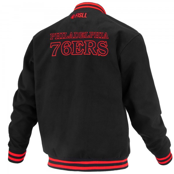 Unisex Philadelphia 76ers FISLL Black Logoman Shadow Collection Full-Snap Varsity Jacket