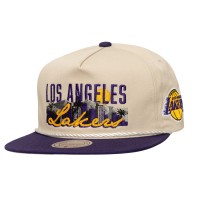 Los Angeles Lakers Mitchell & Ness Cream/Purple Cityscape Caddy Snapback Hat