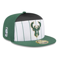 Бейсболка Milwaukee Bucks New Era White/Hunter Green 2025 NBA Tip Off Split Panel 59FIFTY