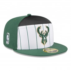Бейсболка Milwaukee Bucks New Era White/Hunter Green 2025 NBA Tip Off Split Panel 59FIFTY