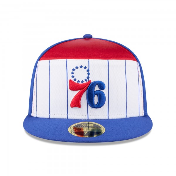 Бейсболка Philadelphia 76ers New Era White/Royal 2025 NBA Tip Off Split Panel 59FIFTY