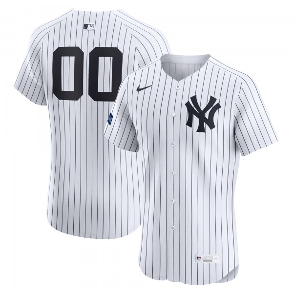 New York Yankees Nike White Home Elite Sponsor Patch Custom Jersey