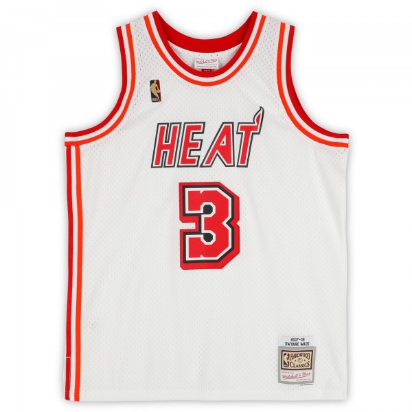 Игровая джерси Dwyane Wade Miami Heat Autographed Fanatics Authentic Mitchell & Ness 2007-08 Classic White Swingman