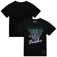 Milwaukee Bucks Mitchell & Ness Black Worldwide Collection Tri-Logo T-Shirt