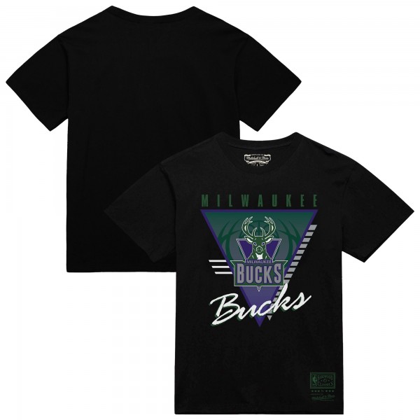 Milwaukee Bucks Mitchell & Ness Black Worldwide Collection Tri-Logo T-Shirt