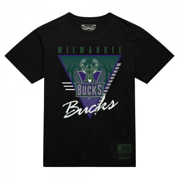 Milwaukee Bucks Mitchell & Ness Black Worldwide Collection Tri-Logo T-Shirt