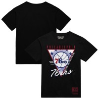 Philadelphia 76ers Mitchell & Ness Black Worldwide Collection Tri-Logo T-Shirt