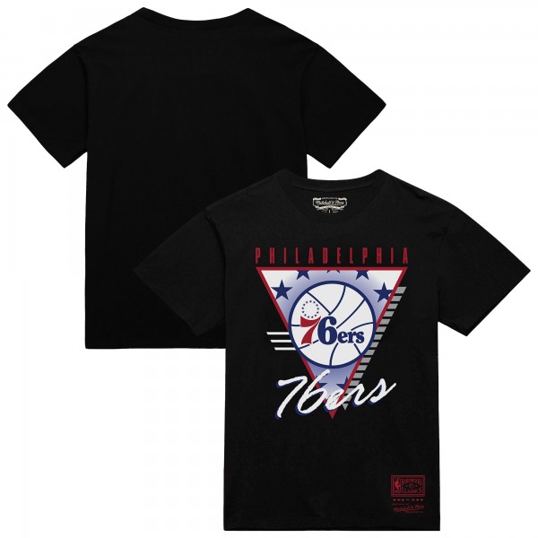 Philadelphia 76ers Mitchell & Ness Black Worldwide Collection Tri-Logo T-Shirt