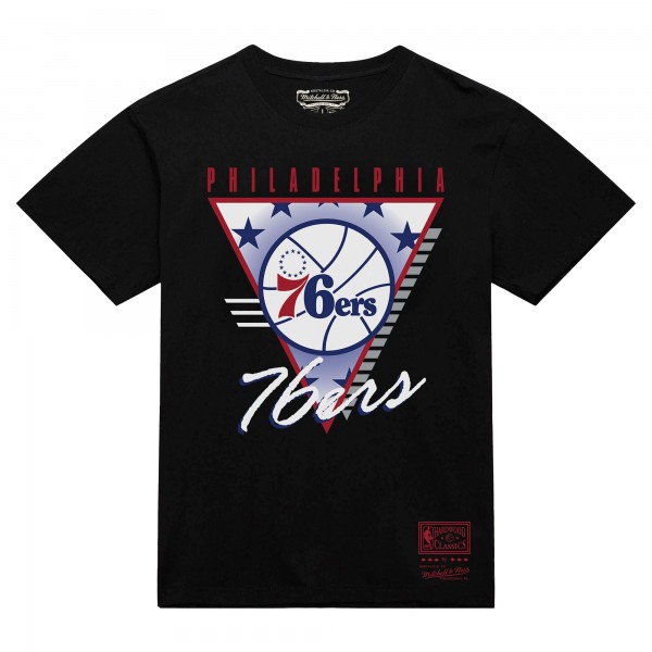 Philadelphia 76ers Mitchell & Ness Black Worldwide Collection Tri-Logo T-Shirt