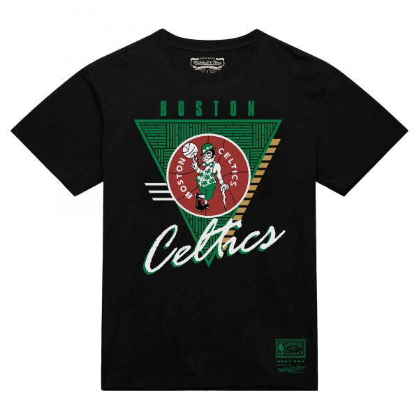 Boston Celtics Mitchell & Ness Black Worldwide Collection Tri-Logo T-Shirt