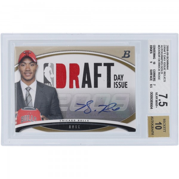 Derrick Rose Chicago Bulls Autographed 2008-09 Bowman Draft Day Relic Gold #DDIA-DR #8/10 BGS Authenticated 7.5/10 Rookie Card - 10,7,9,8.5 Subgrades