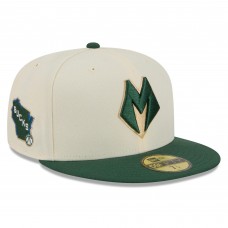 Бейсболка Milwaukee Bucks New Era 2025/26 City Edition 59FIFTY - Cream/Hunter Green