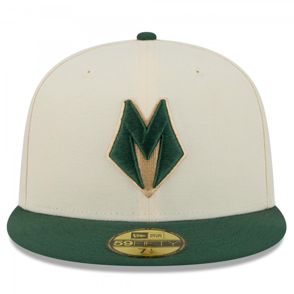Бейсболка Milwaukee Bucks New Era 2025/26 City Edition 59FIFTY - Cream/Hunter Green