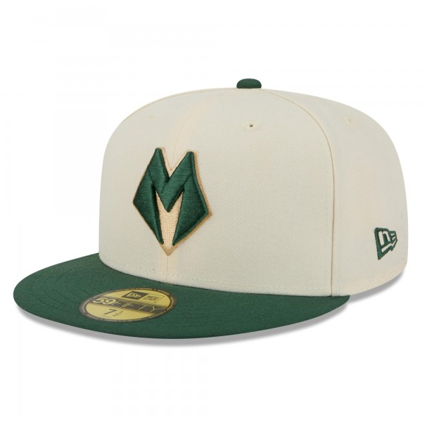 Бейсболка Milwaukee Bucks New Era 2025/26 City Edition 59FIFTY - Cream/Hunter Green