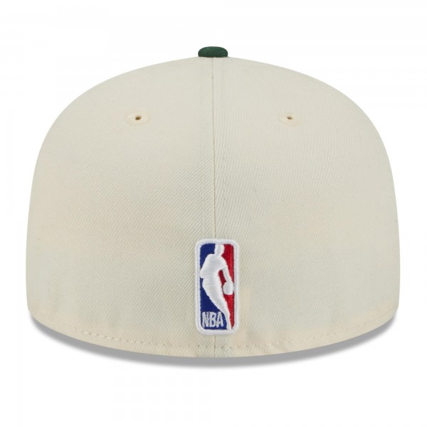 Бейсболка Milwaukee Bucks New Era 2025/26 City Edition 59FIFTY - Cream/Hunter Green