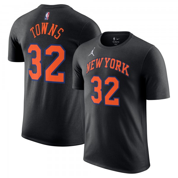 Unisex New York Knicks Karl-Anthony Towns Jordan Brand Black Name & Number T-Shirt - Statement Edition