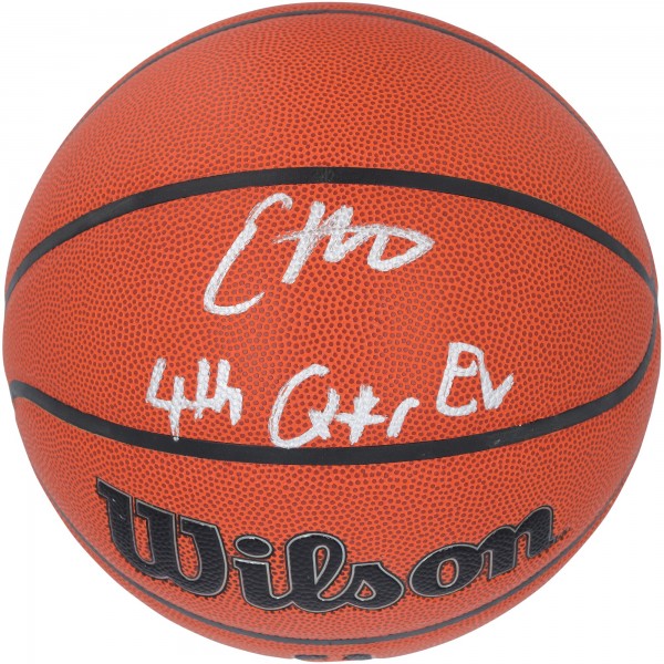 Evan Mobley Cleveland Cavaliers Autographed Fanatics Authentic Wilson Authentic Series Indoor/Outdoor Basketball with 4th Quarter Ev Inscription