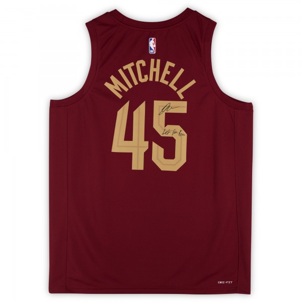 Donovan Mitchell Cleveland Cavaliers Autographed Fanatics Authentic Nike Wine Icon Swingman Jersey with Let Em Know Inscription