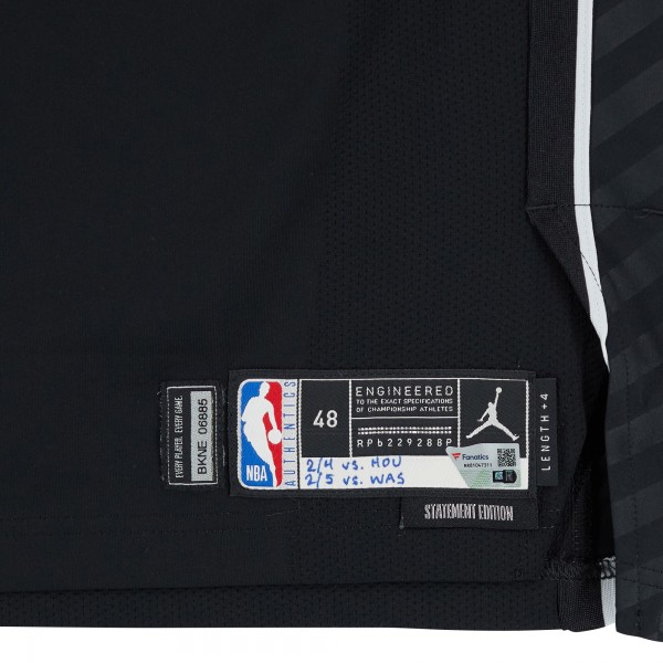 Tosan Evbuomwan Brooklyn Nets Fanatics Authentic Game-Used #12 Black Jordan Brand Statement Edition Jersey vs. Houston Rockets on February 4 & Washington Wizards on February 5, 2025 - Size 48+4