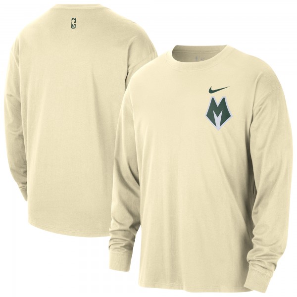 Milwaukee Bucks Nike 2025/26 City Edition Remix Essential Logo Long Sleeve T-Shirt - Cream
