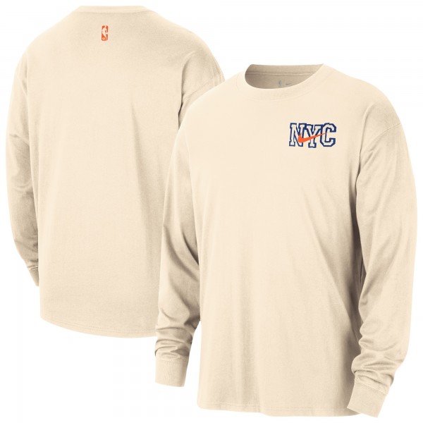 New York Knicks Nike 2025/26 City Edition Remix Essential Logo Long Sleeve T-Shirt - Natural