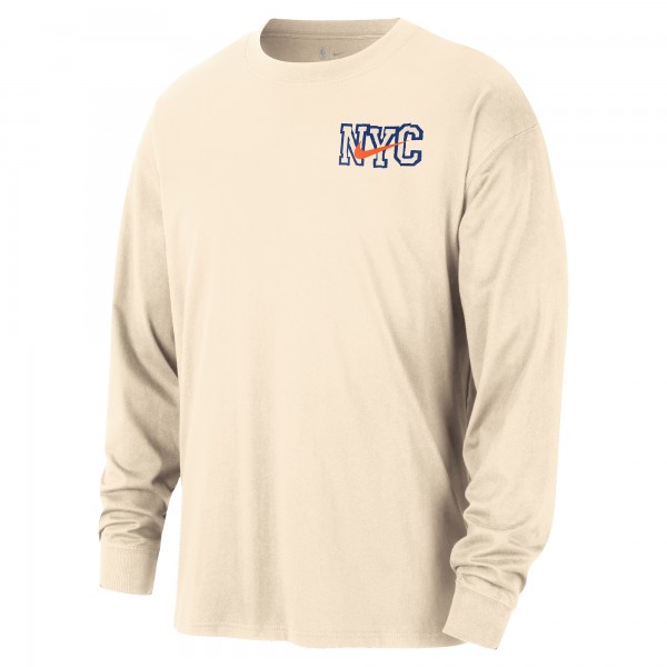 New York Knicks Nike 2025/26 City Edition Remix Essential Logo Long Sleeve T-Shirt - Natural